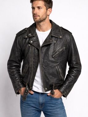 Schott NYC Black Leather Bomber-Style Motorcycle Jacket